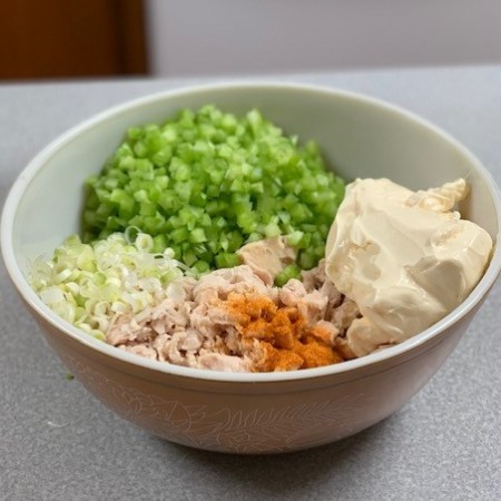 easy chicken salad croissant cups tamcam10 mix in bowl