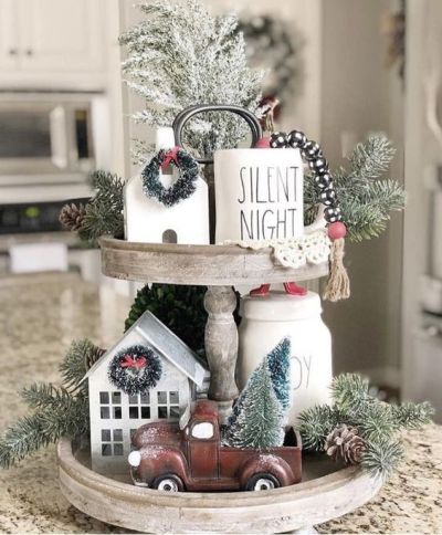 tiered tray decor ideas farmhouse little red truck rae dunn christmas