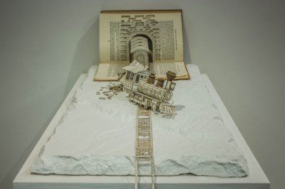 Decorate with Books and Book Pages Train Sculpture