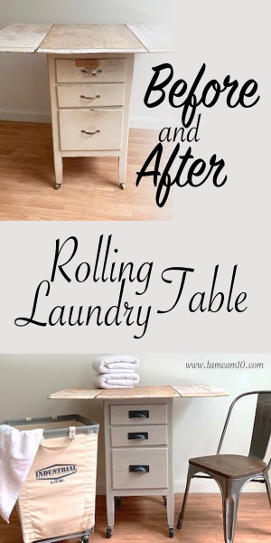 Furniture Makeover Rolling Laundry Table Before and After tamcam10 2