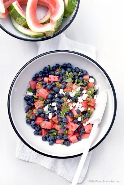Blueberry Watermelon Mint Salad Family Reunion Dish shewearsmanyhats