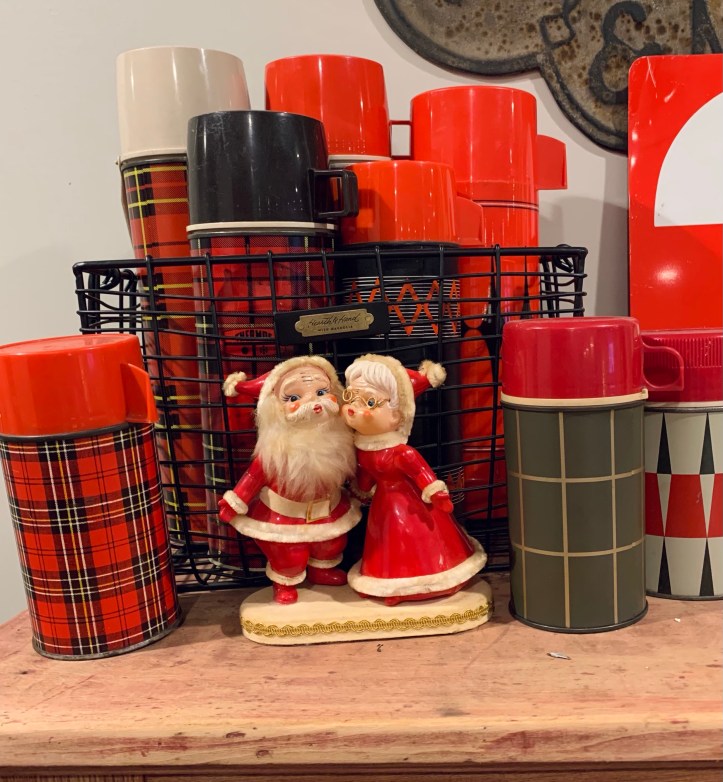 Mr. and Mrs. Stanta Claus with Vintage Thermos